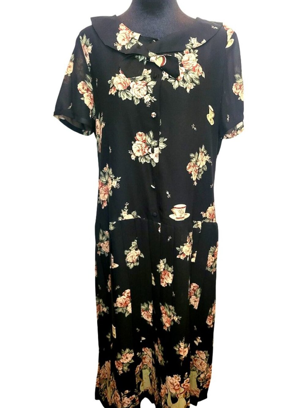 Vintage 90s 12 Susan Bristol Tea Party Print Maxi Dress Cottage Coquette Whimsy